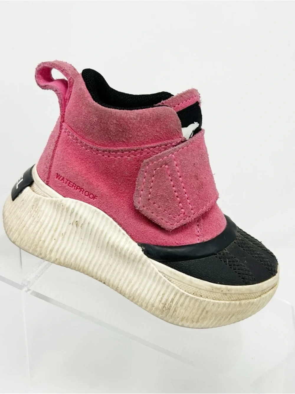 Sorel Duck Boots Girls Pink Waterproof Ankle Hook & Loop Strap Rubber Toe Size 7